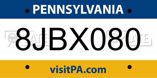 8JBX080 Pennsylvania License Plate