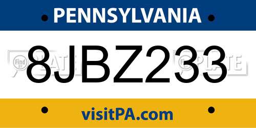 8JBZ233 Pennsylvania License Plate