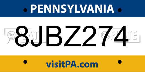 8JBZ274 Pennsylvania License Plate