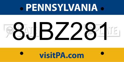 8JBZ281 Pennsylvania License Plate