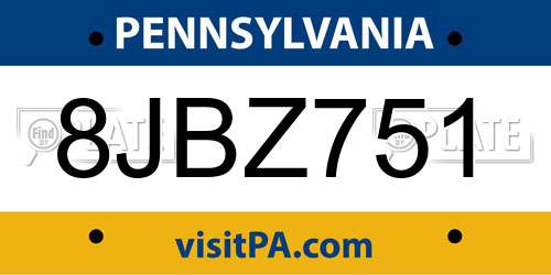 8JBZ751 Pennsylvania License Plate