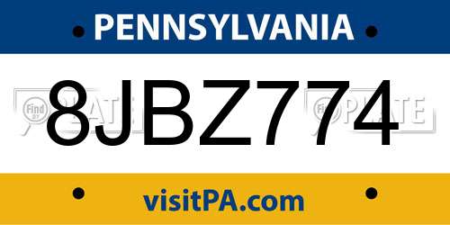 8JBZ774 Pennsylvania License Plate