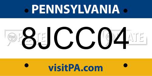 8JCC04 Pennsylvania License Plate