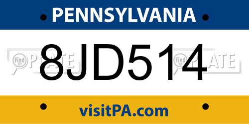 8JD514 Pennsylvania License Plate