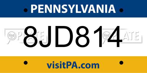 8JD814 Pennsylvania License Plate