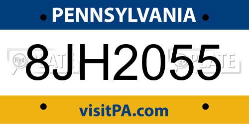 8JH2055 Pennsylvania License Plate