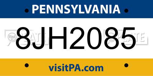 8JH2085 Pennsylvania License Plate