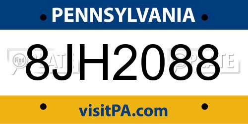 8JH2088 Pennsylvania License Plate