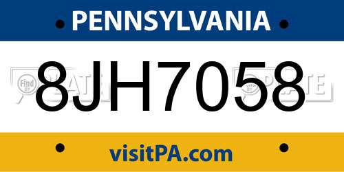8JH7058 Pennsylvania License Plate