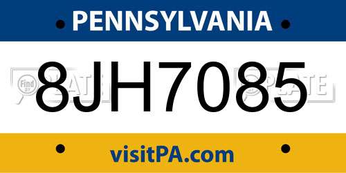 8JH7085 Pennsylvania License Plate