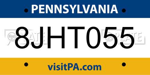 8JHT055 Pennsylvania License Plate