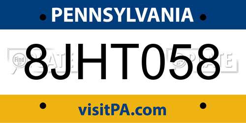8JHT058 Pennsylvania License Plate