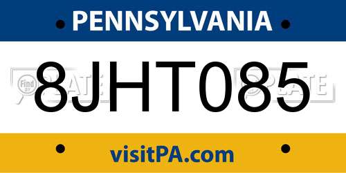 8JHT085 Pennsylvania License Plate