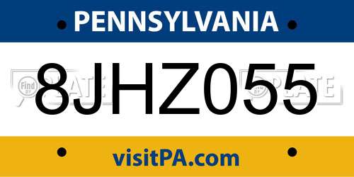 8JHZ055 Pennsylvania License Plate