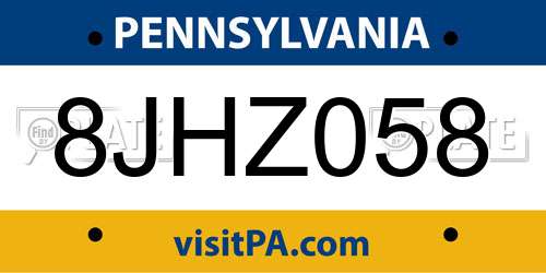 8JHZ058 Pennsylvania License Plate