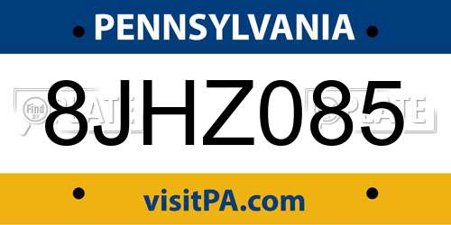 8JHZ085 Pennsylvania License Plate