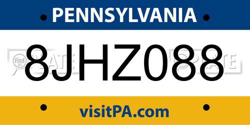 8JHZ088 Pennsylvania License Plate