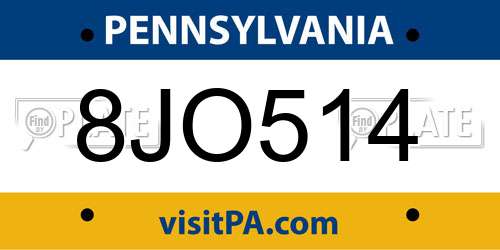 8JO514 Pennsylvania License Plate