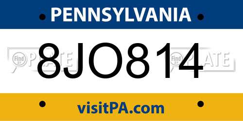 8JO814 Pennsylvania License Plate