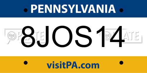 8JOS14 Pennsylvania License Plate