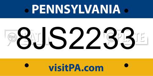 8JS2233 Pennsylvania License Plate