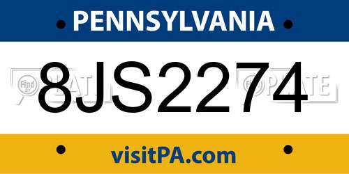 8JS2274 Pennsylvania License Plate
