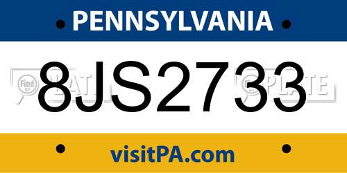 8JS2733 Pennsylvania License Plate