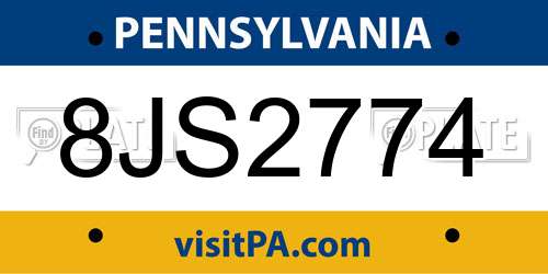 8JS2774 Pennsylvania License Plate