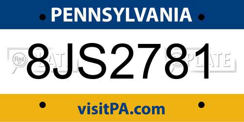 8JS2781 Pennsylvania License Plate