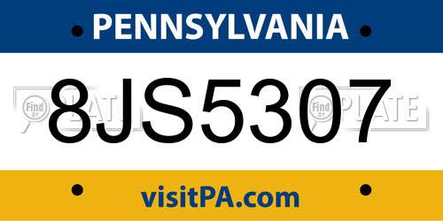 8JS5307 Pennsylvania License Plate