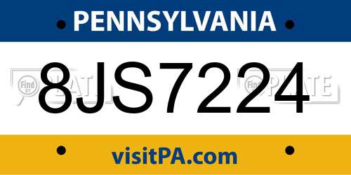 8JS7224 Pennsylvania License Plate