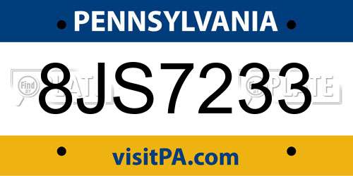 8JS7233 Pennsylvania License Plate