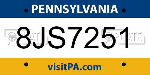 8JS7251 Pennsylvania License Plate
