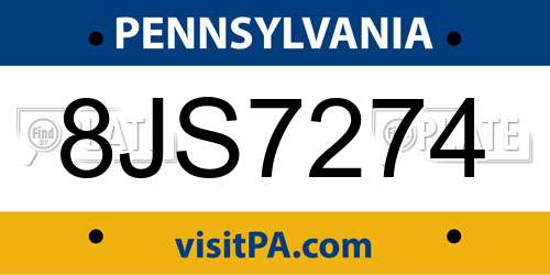 8JS7274 Pennsylvania License Plate