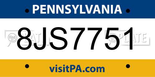8JS7751 Pennsylvania License Plate