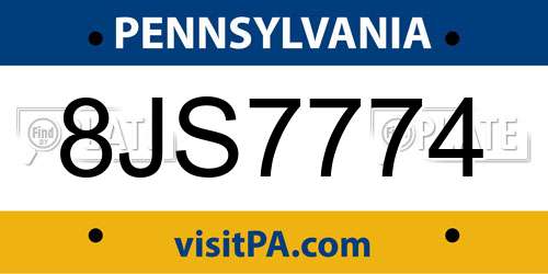 8JS7774 Pennsylvania License Plate