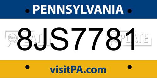 8JS7781 Pennsylvania License Plate