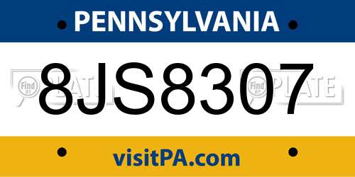 8JS8307 Pennsylvania License Plate
