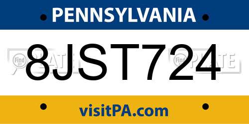 8JST724 Pennsylvania License Plate