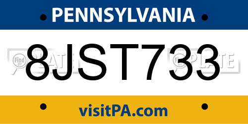 8JST733 Pennsylvania License Plate