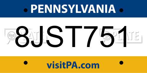 8JST751 Pennsylvania License Plate