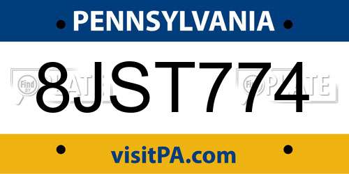 8JST774 Pennsylvania License Plate