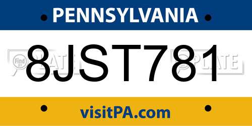 8JST781 Pennsylvania License Plate