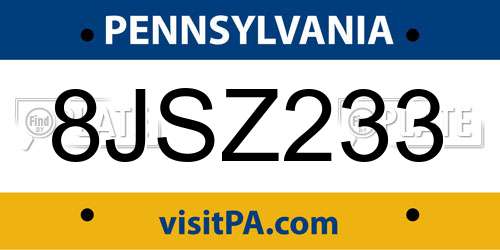 8JSZ233 Pennsylvania License Plate