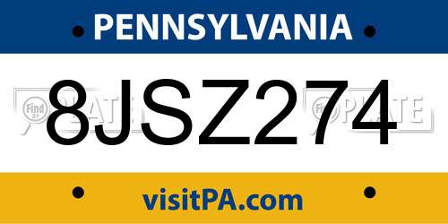 8JSZ274 Pennsylvania License Plate