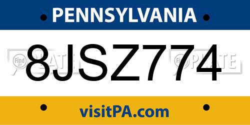 8JSZ774 Pennsylvania License Plate