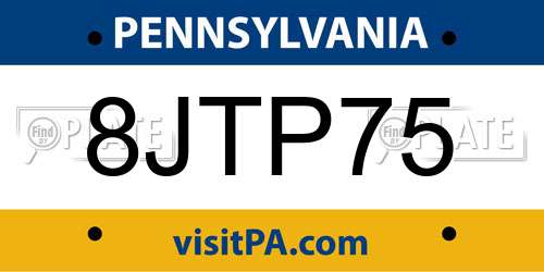 8JTP75 Pennsylvania License Plate
