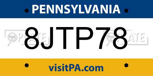 8JTP78 Pennsylvania License Plate