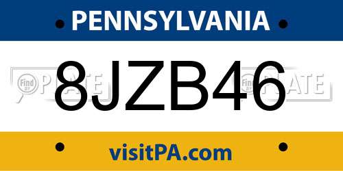 8JZB46 Pennsylvania License Plate