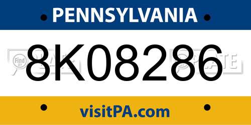 8K08286 Pennsylvania License Plate